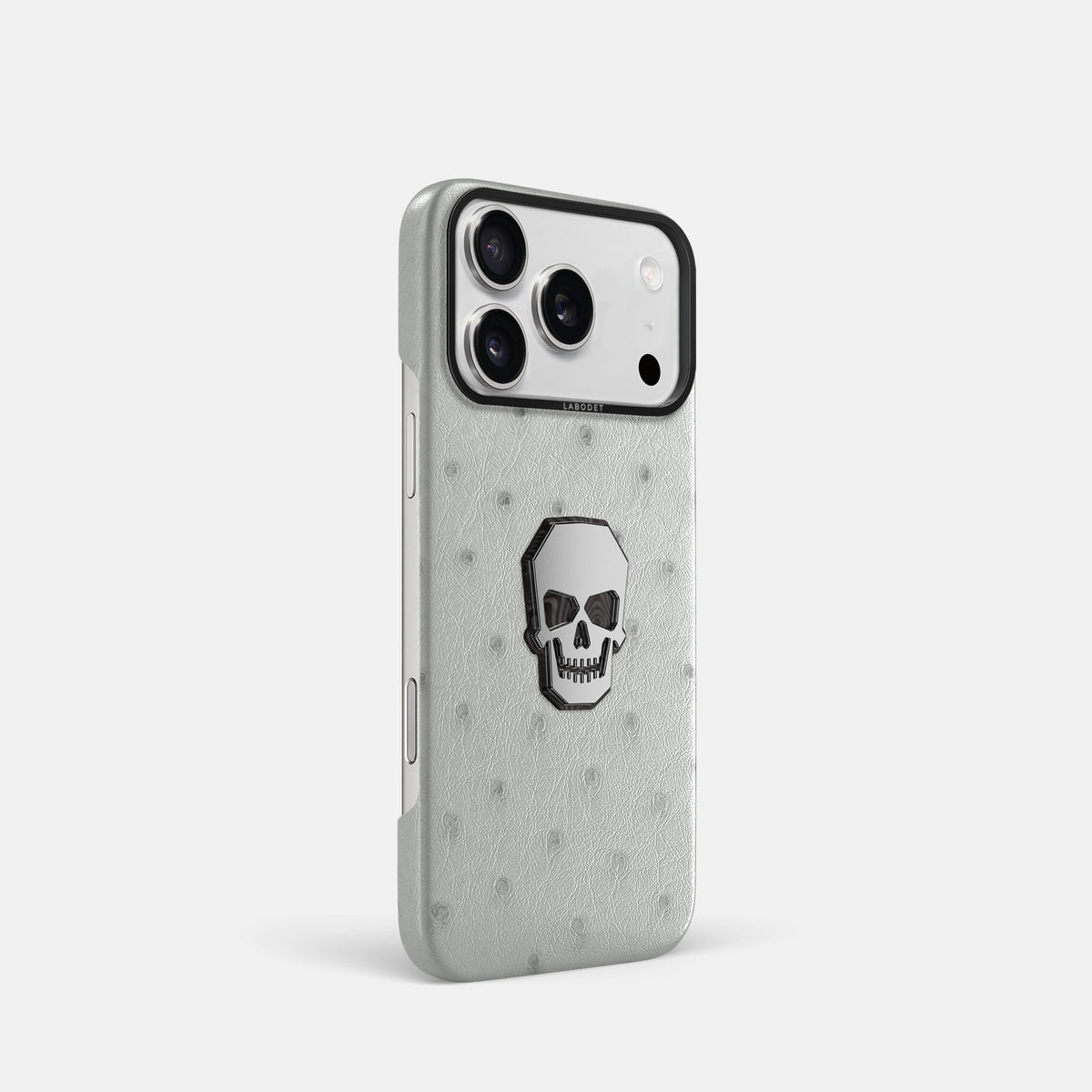 Classic Case With Titanium Skull For iPhone 18 Pro In Ostrich -2 | White-Black