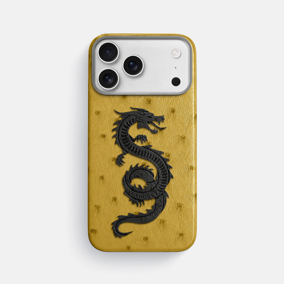 Classic Case With Carbon Dragon For iPhone 18 Pro Max In Ostrich -1 | Gold-Steel