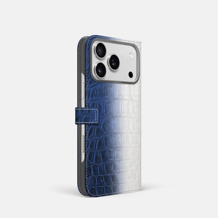 Folio Case with Clasp For iPhone 17 Pro In Himalayan Crocodile -1 | Navy-Blue-Steel