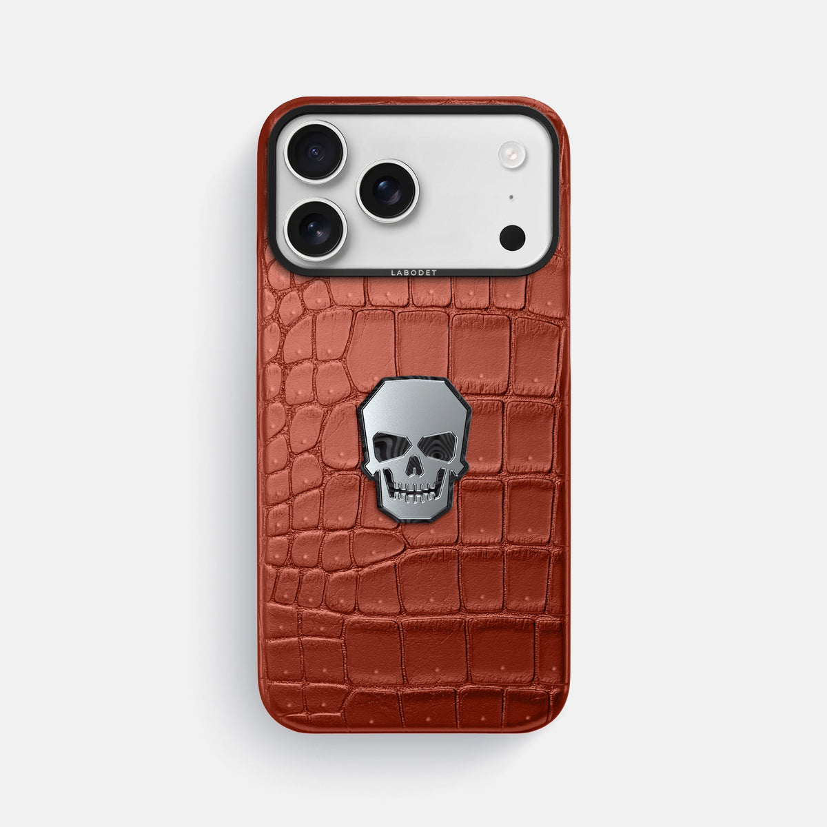 Classic Case With Titanium Skull For iPhone 18 Pro Max In Porosus Crocodile -1 | Mahogany-Brown-Black