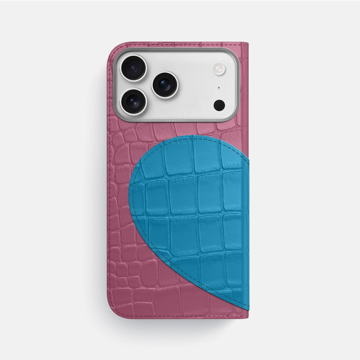 Folio Case With Heart For iPhone 18 Pro Max In Alligator -3 | Pink-Lagoon-Steel
