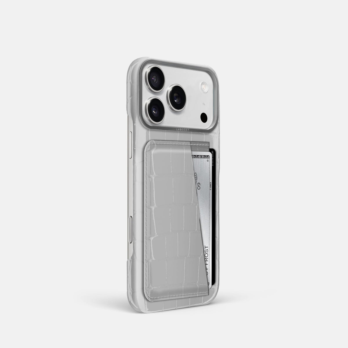 Double Card Case For iPhone 18 Pro In Shiny Alligator -2 | White-Steel