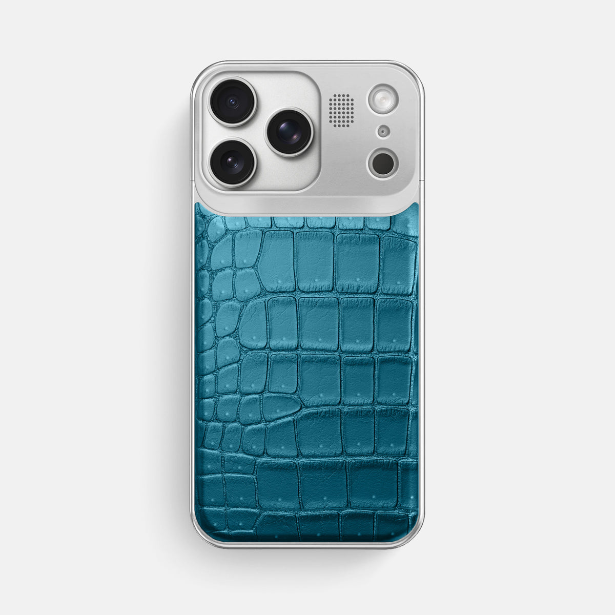 Metal Case For iPhone 17 Pro Max In Porosus Crocodile -1 | Turquoise-Steel