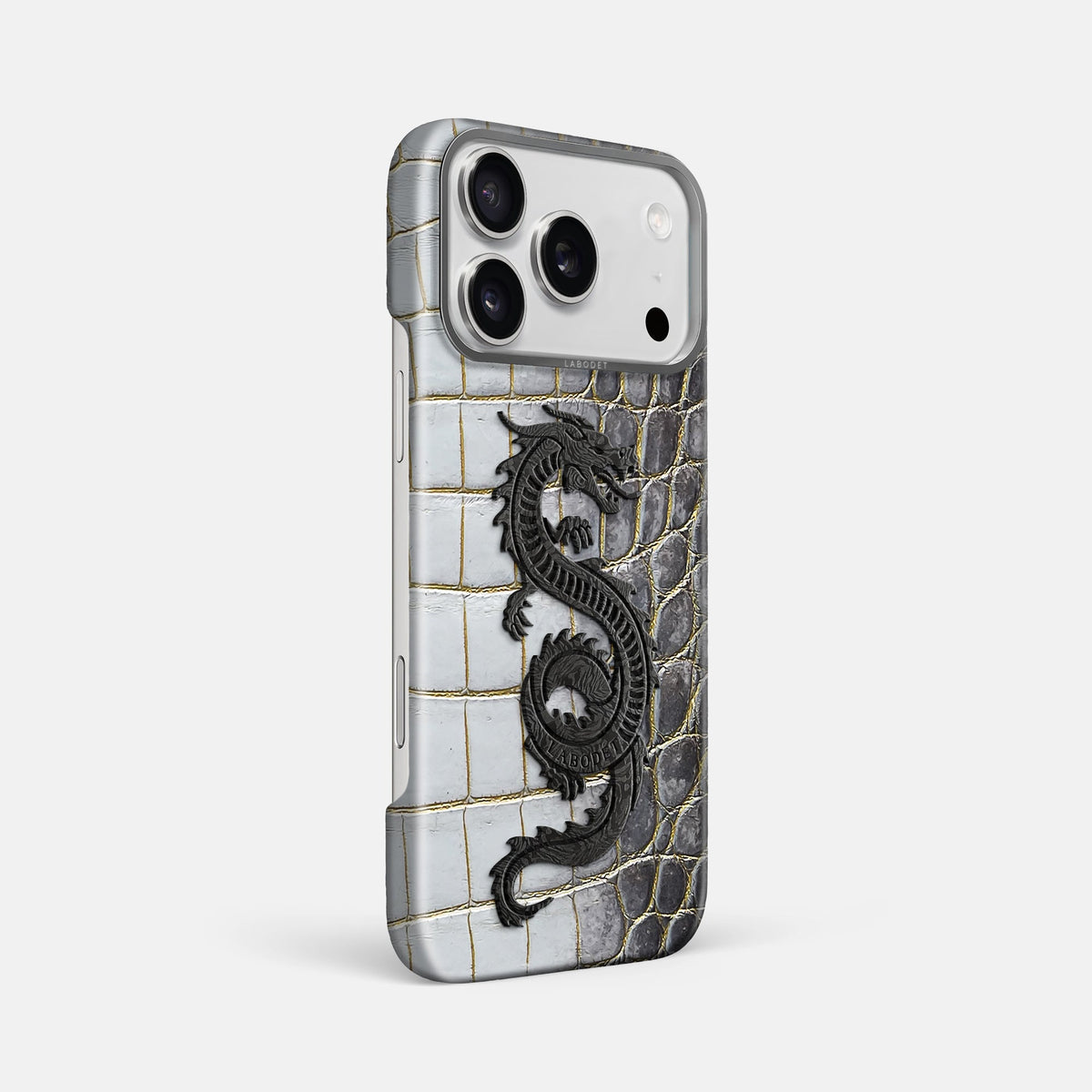 Classic Case With Carbon Dragon For iPhone 18 Pro Max In Himalayan Crocodile -2 | Gold-Steel