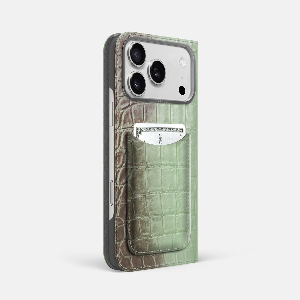 Folio Case with Card For iPhone 18 Pro Max In Himalayan Crocodile -1 | Pistachio-Steel