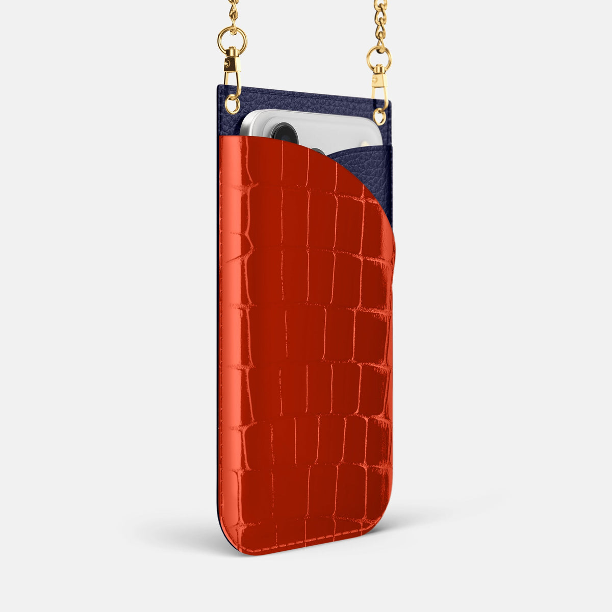Crossbody Bag For iPhone 18 Pro Max In Shiny Alligator -2 | Orange-Gold