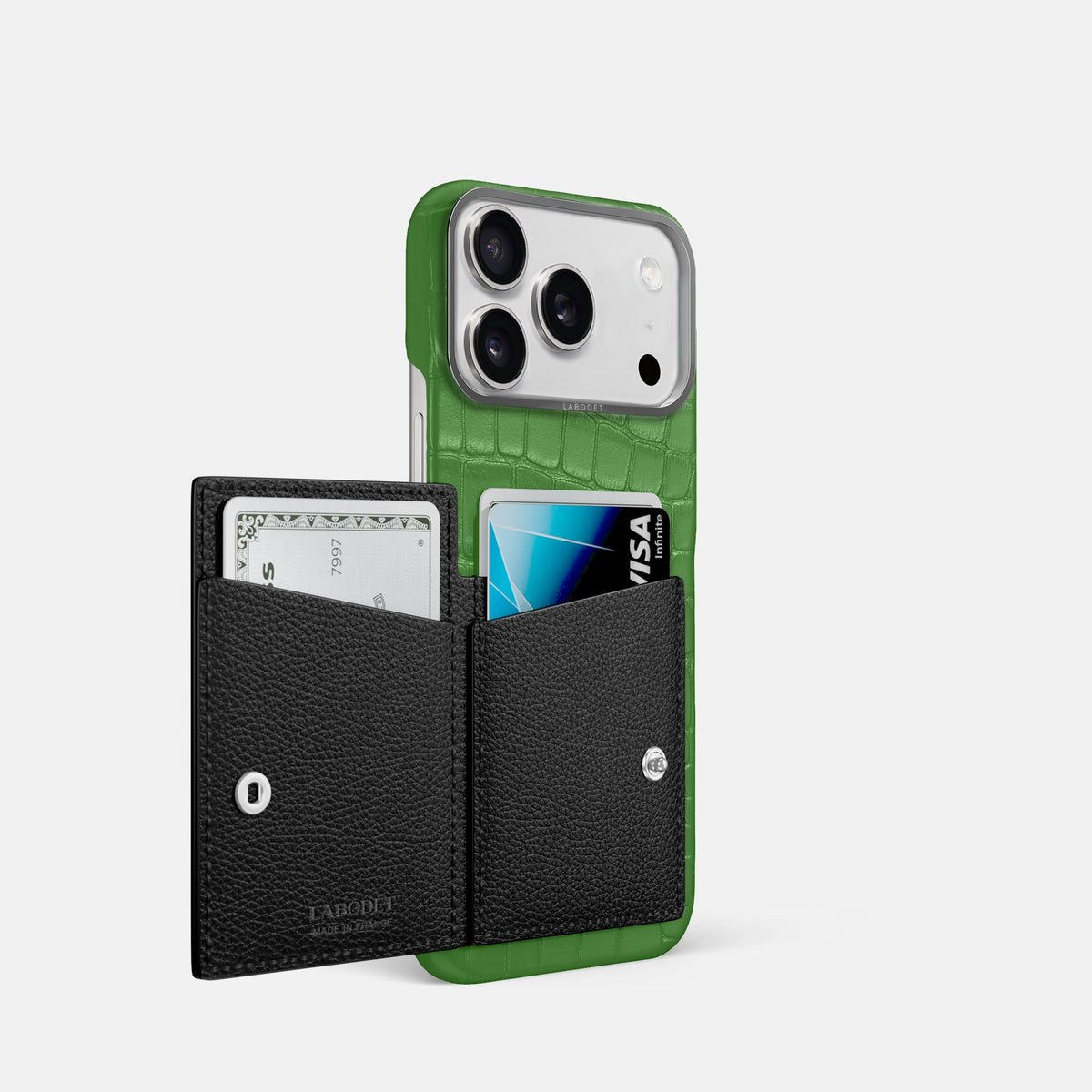 Bi-Fold Case For iPhone 18 Pro In Alligator -2 | Apple-Green-Steel