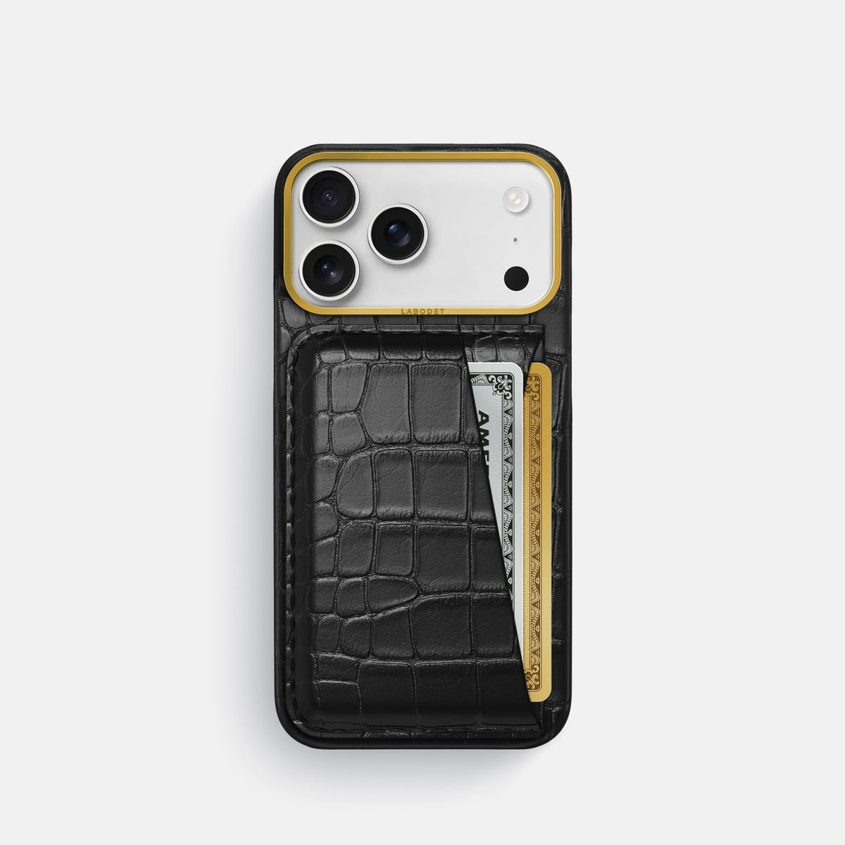 Double Card Case For iPhone 18 Pro In Alligator -1 | Black-Gold