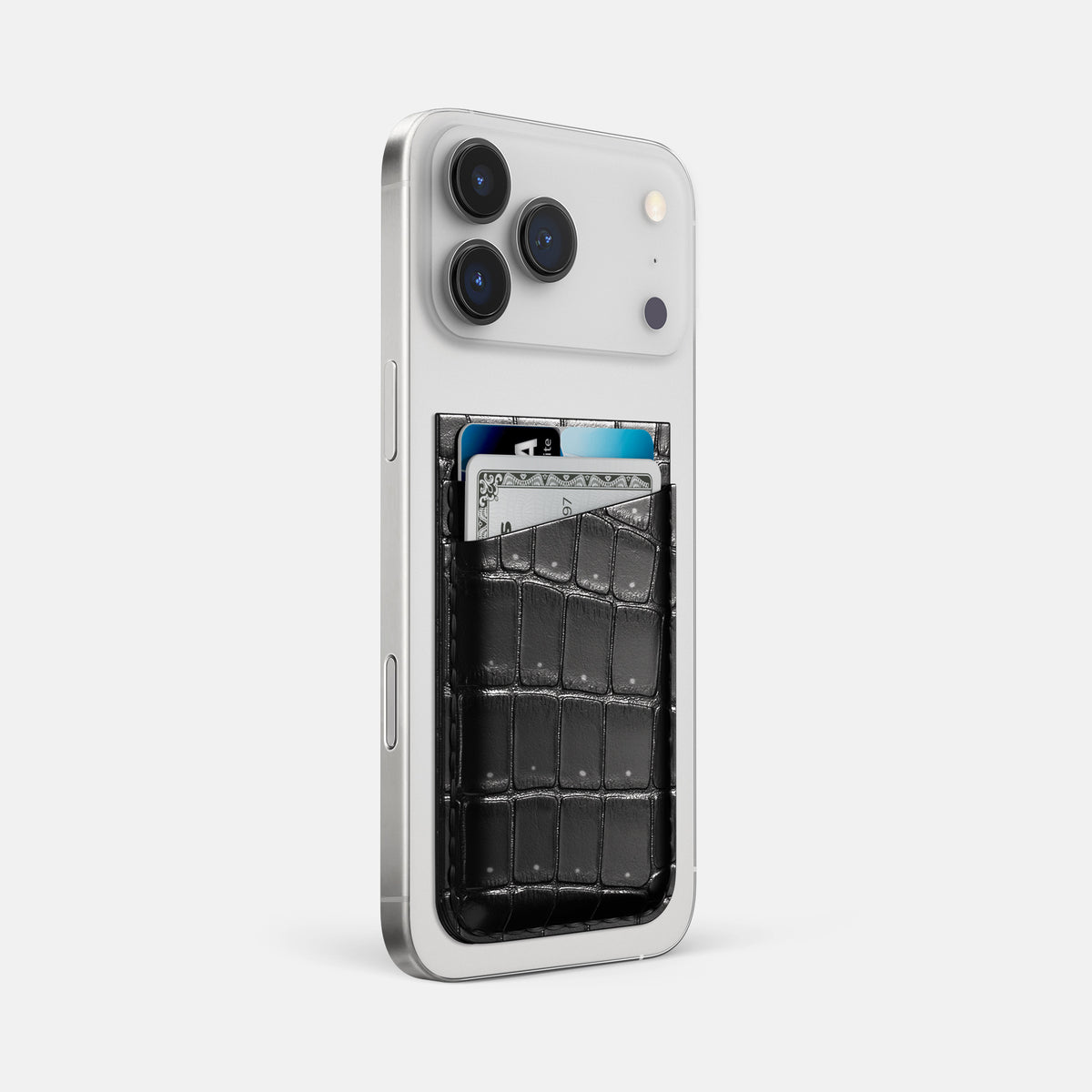 MagSafe Wallet For iPhone 17 Pro Max In Porosus Crocodile -2 | Shiny-Black