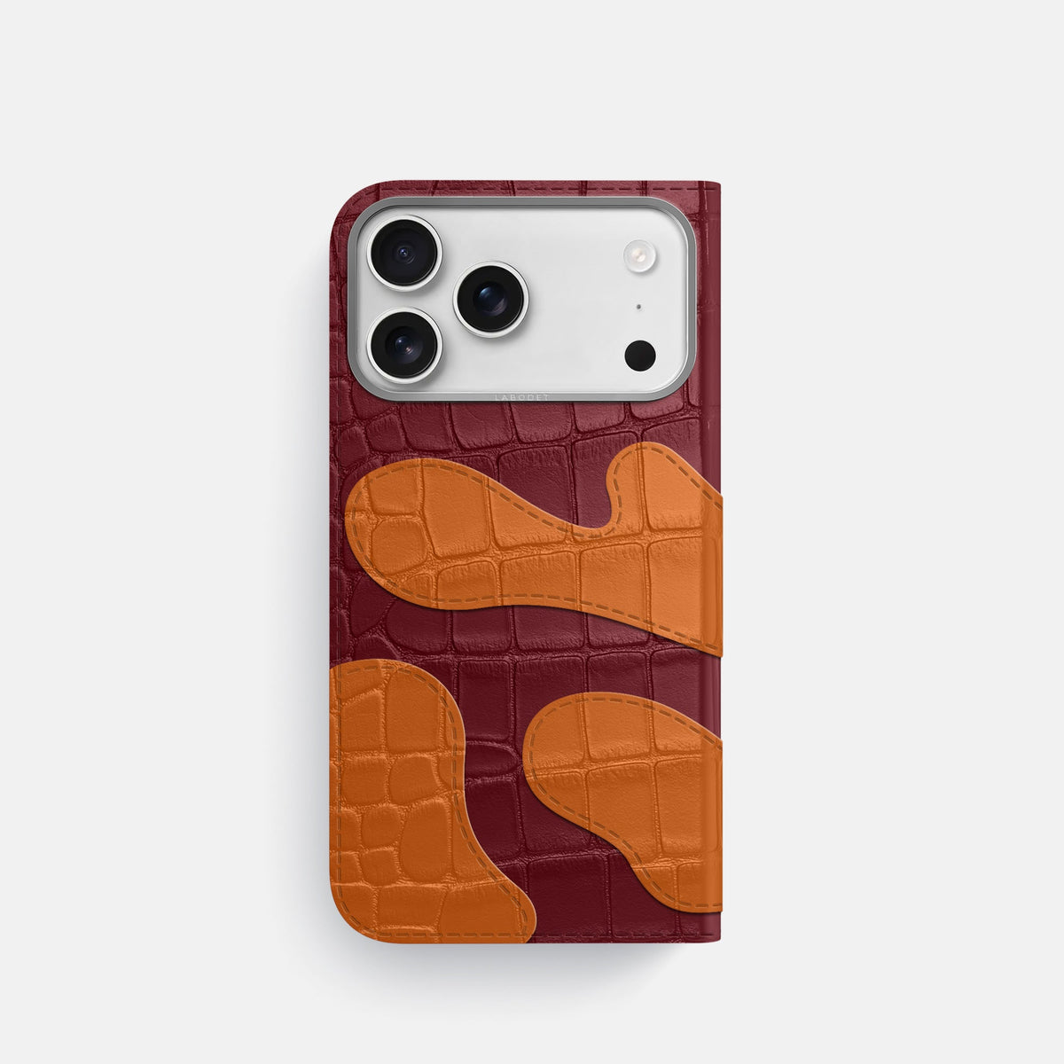 Camouflage Folio For iPhone 18 Pro In Alligator -3 | Burgundy-Steel