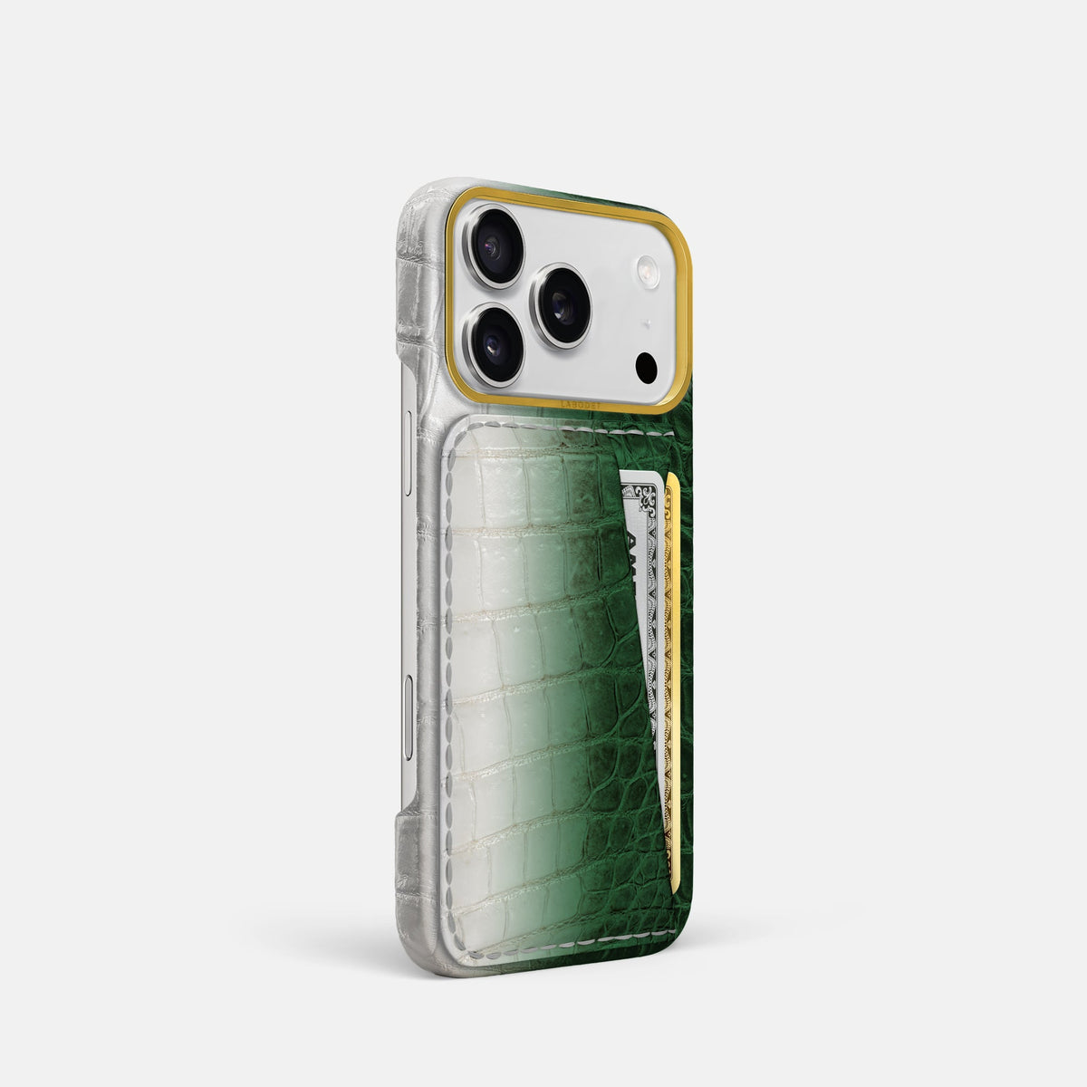 Double Card Case For iPhone 18 Pro In Himalayan Crocodile -2 | Green-Gold