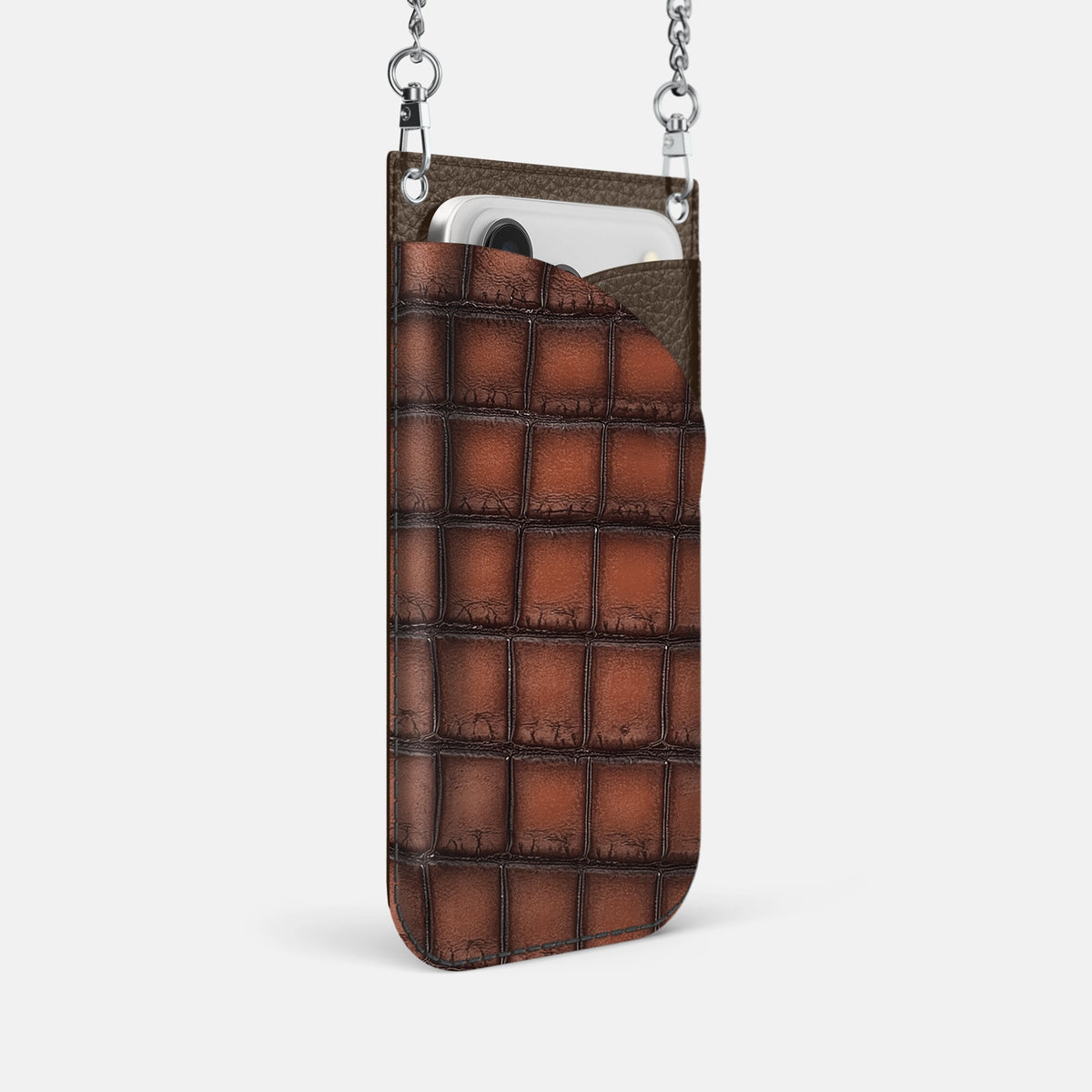 Crossbody Bag For iPhone 18 Pro In Patina Alligator -2 | Baobab-Steel