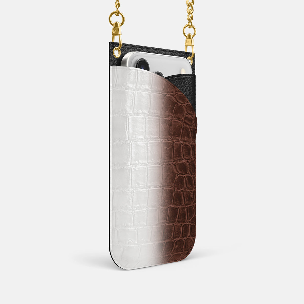 Crossbody Bag For iPhone 17 Pro In Himalayan Crocodile -2 | Dark-Brown-Gold