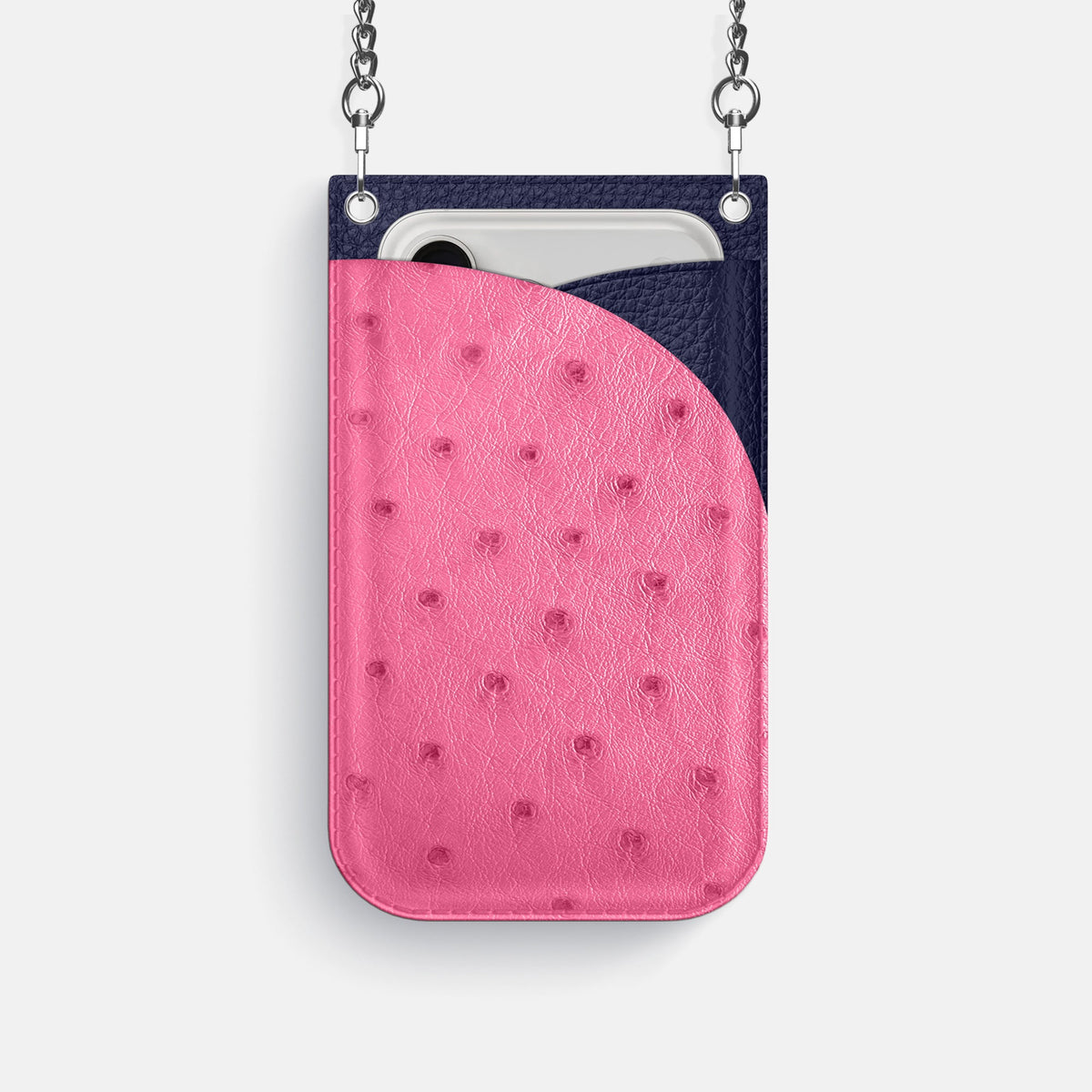 Crossbody Bag For iPhone 18 Pro In Ostrich -1 | Pink-Steel