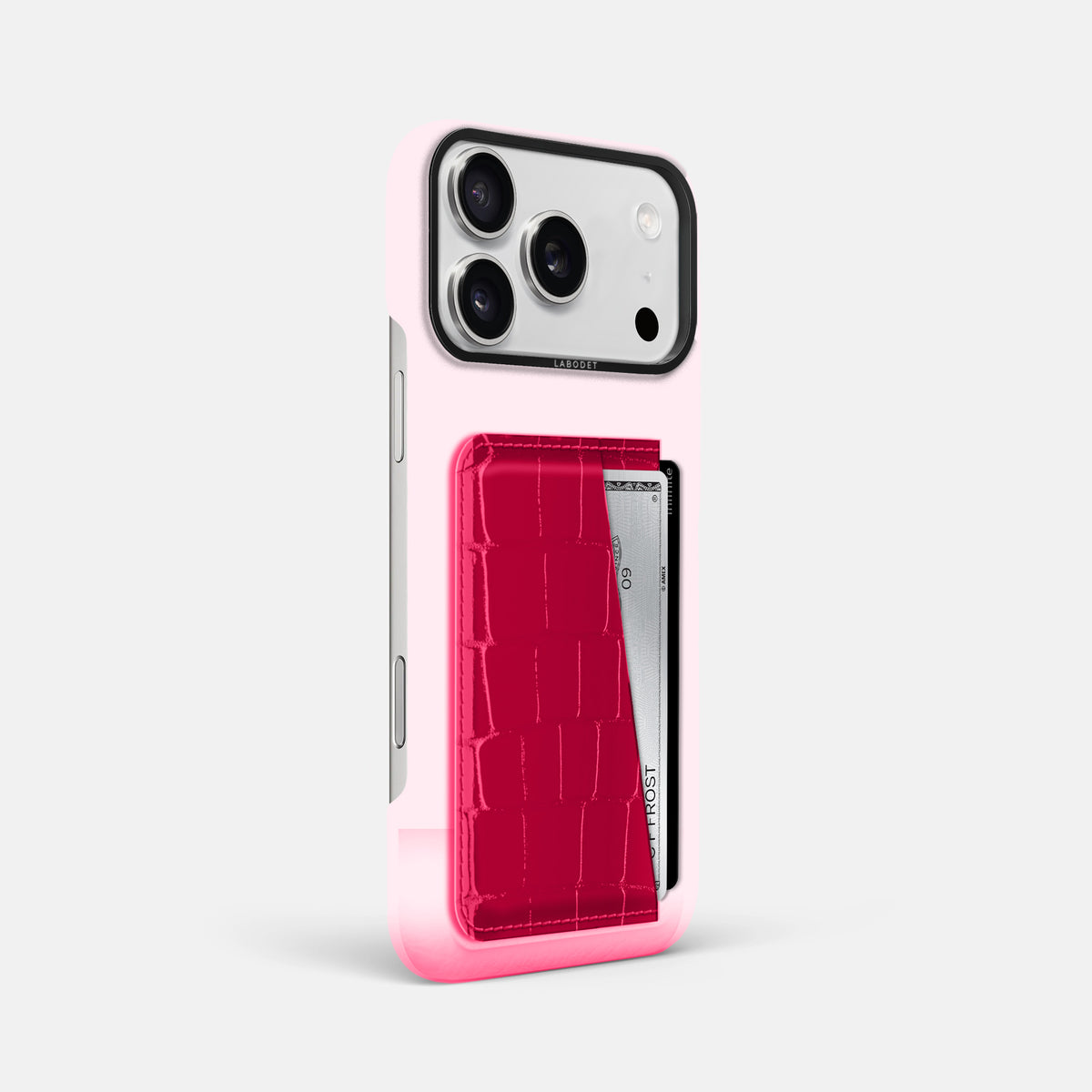 Double Card Case For iPhone 17 Pro Max In Shiny Alligator -2 | Pink-Panther-Black