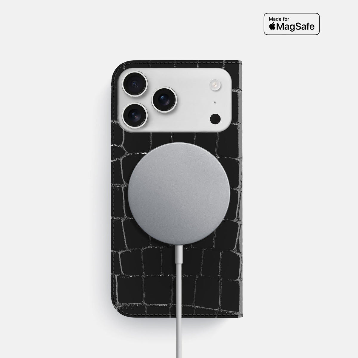 Folio Slim Case For iPhone 18 Pro In Shiny Alligator -3 | Black
