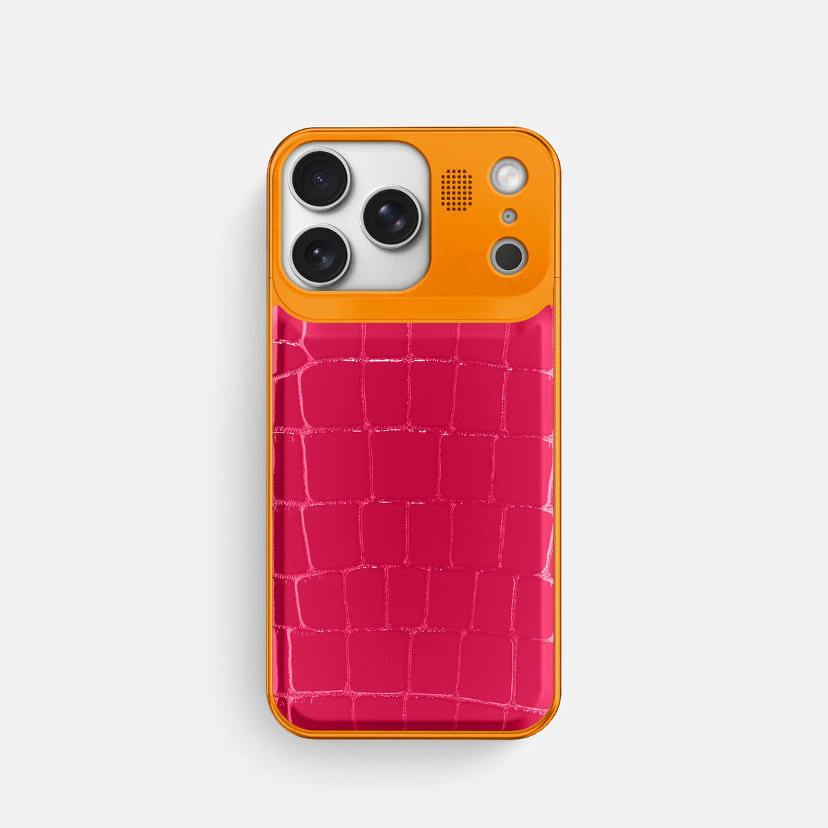 Metal Case For iPhone 17 Pro In Shiny Alligator -1 | Pink-Panther-Orange
