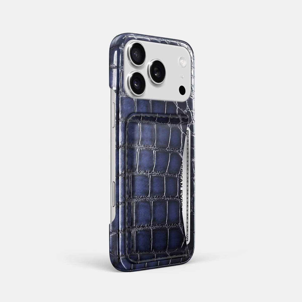 Slim Card Case For iPhone 17 Pro Max In Patina Alligator -2 | Havana-Blue