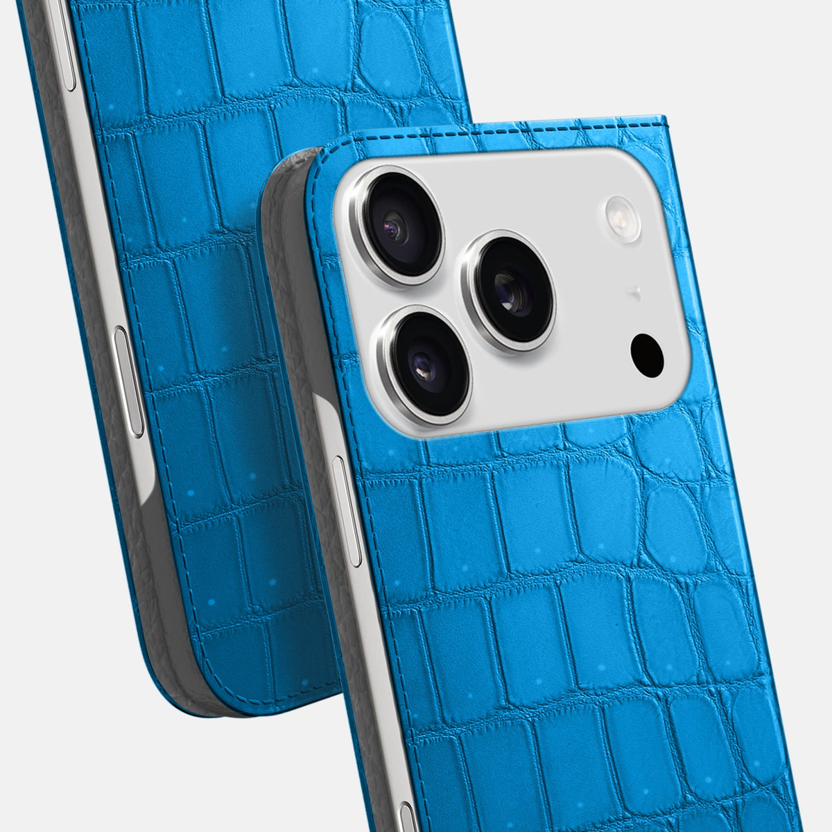 Folio Slim Case For iPhone 18 Pro Max In Porosus Crocodile -5 | Blue-Lagoon