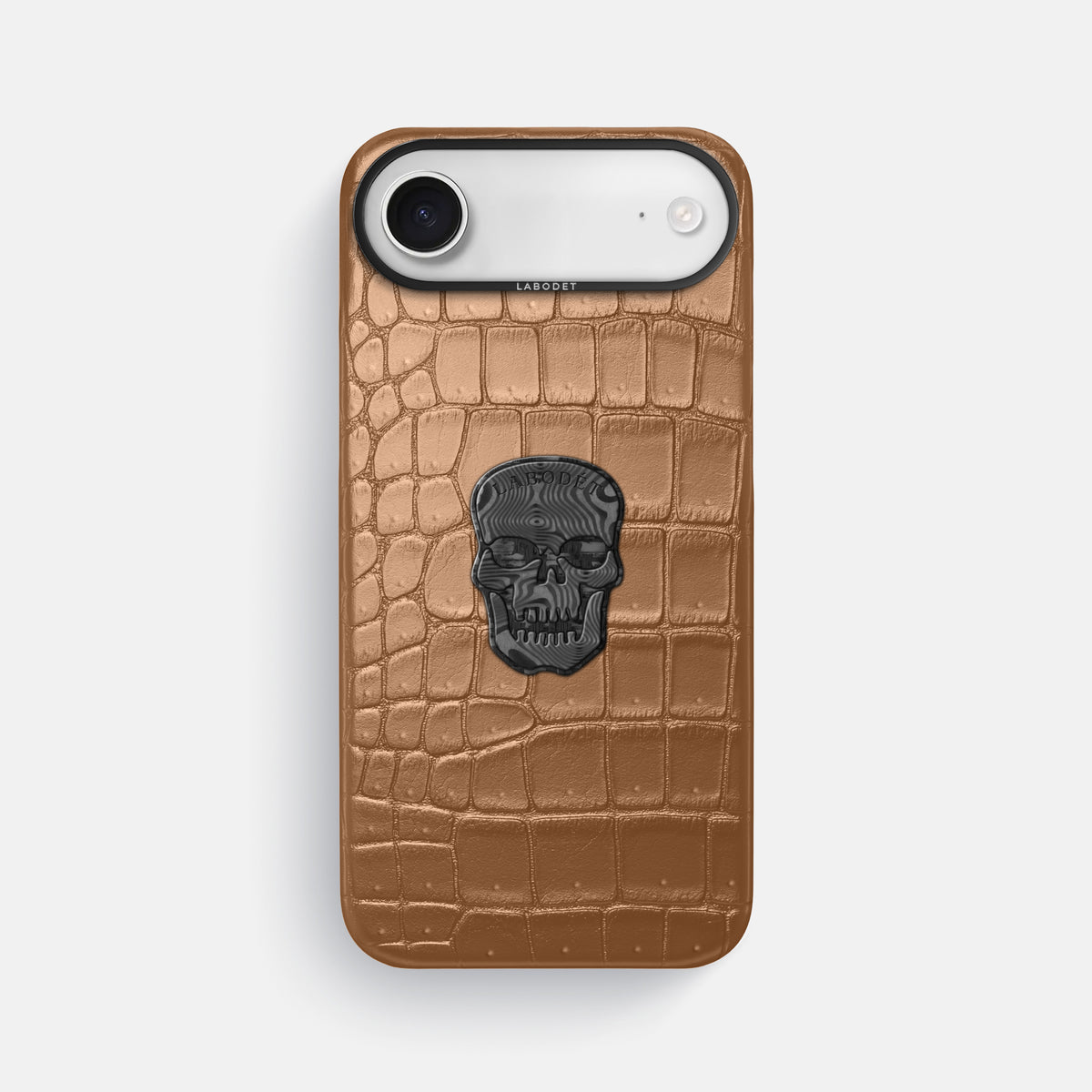 Classic Case With Carbon Skull For iPhone 17 Air In Porosus Crocodile -1 | Milk-Chocolate-Black