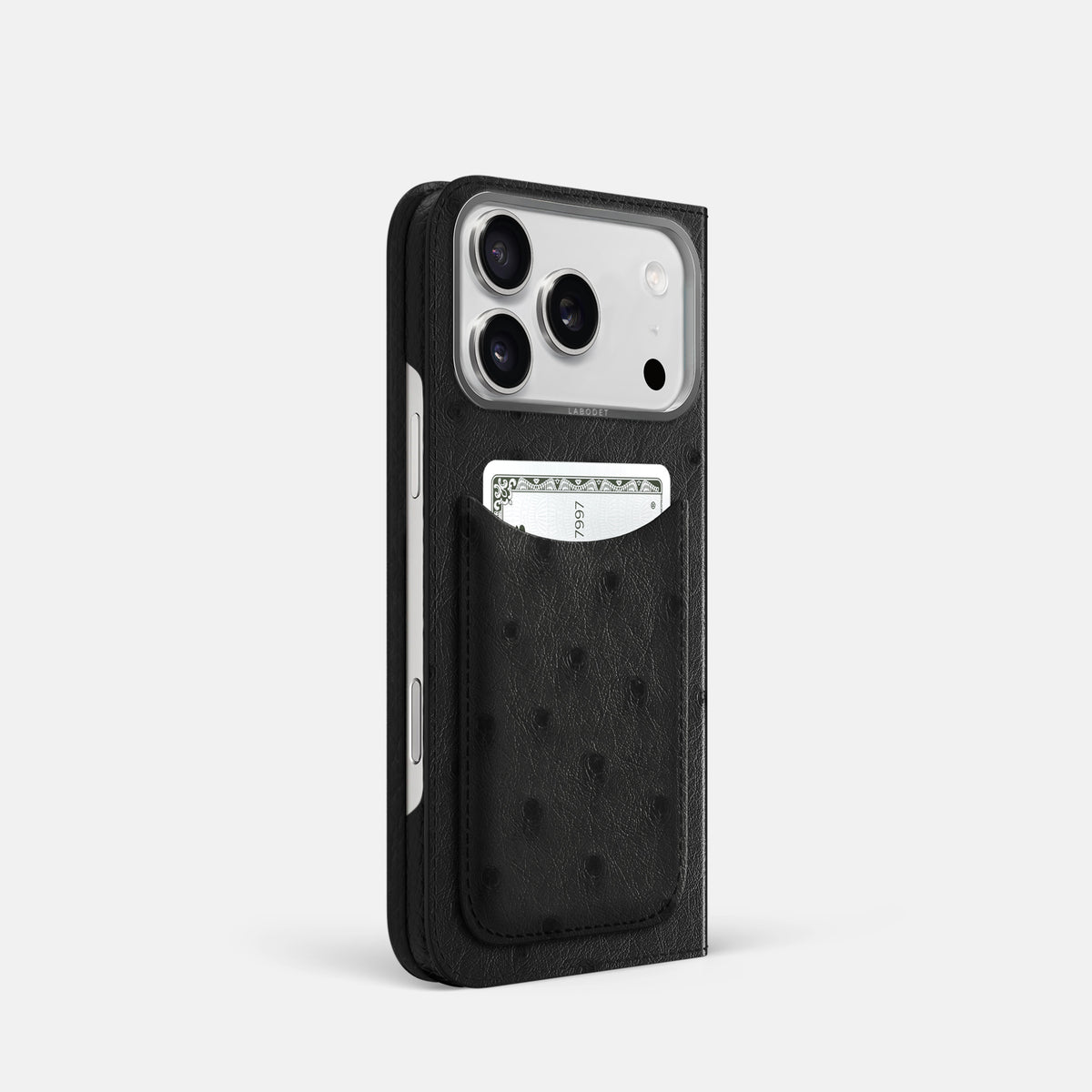 Folio Case with Card For iPhone 17 Pro In Ostrich -1 | Black-Steel