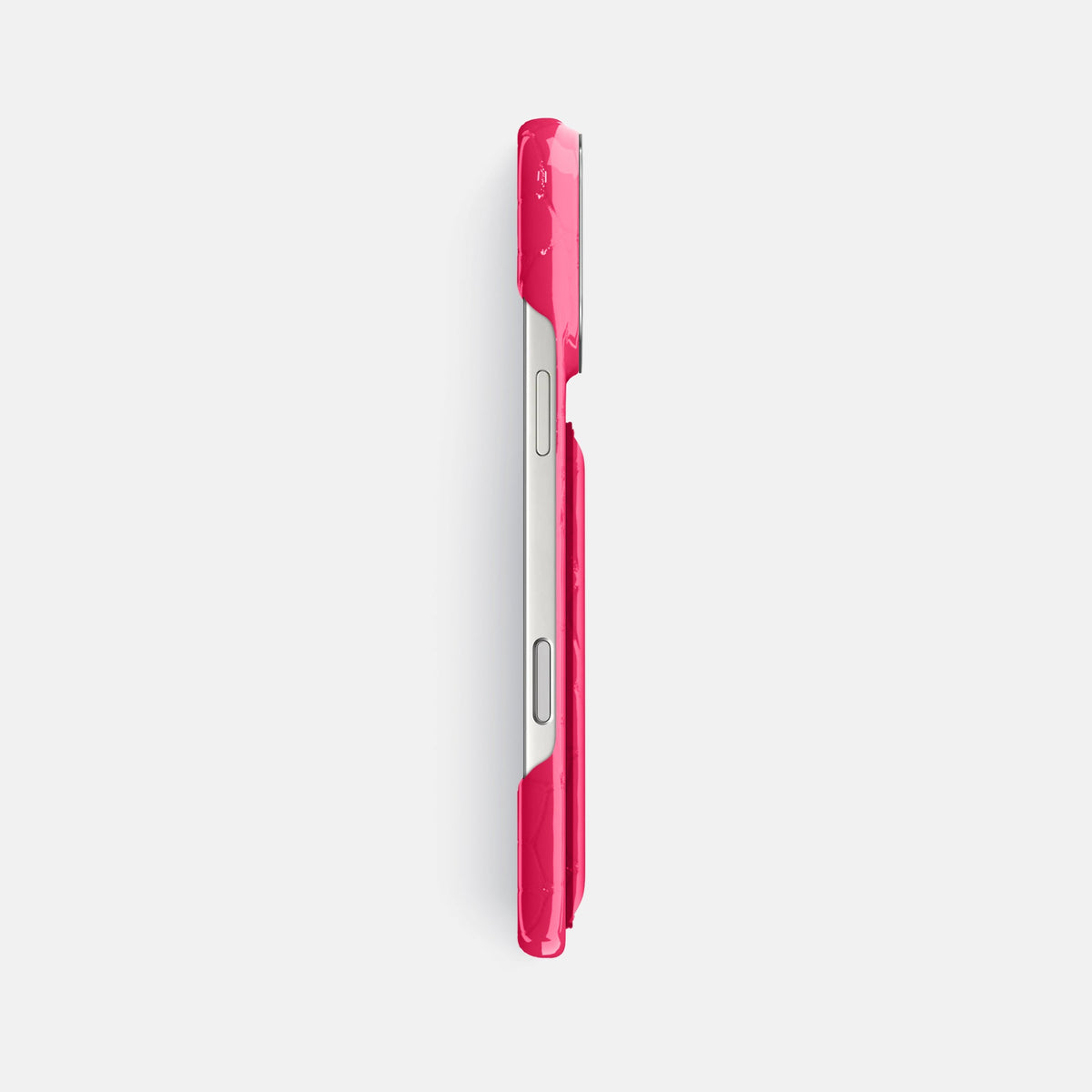 Double Card Case For iPhone 18 Pro Max In Shiny Alligator -3 | Pink-Panther-Steel