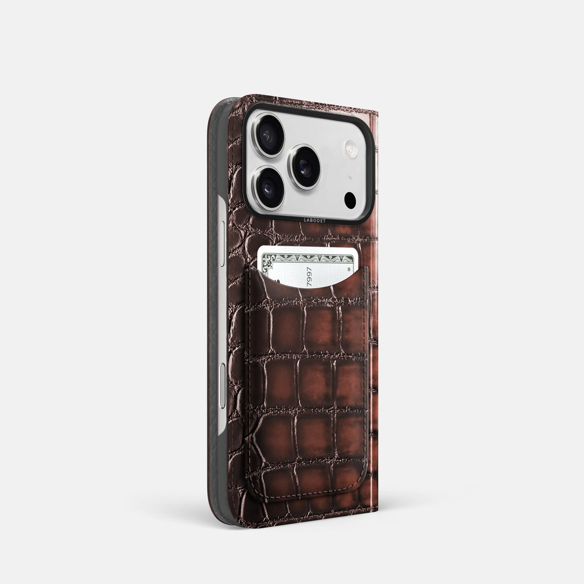 Folio Case with Card For iPhone 18 Pro In Patina Alligator -1 | Havana-Brown-Black