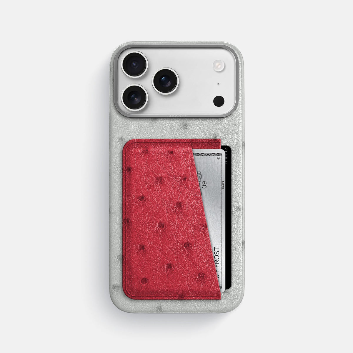 Double Card Case Coloré For iPhone 18 Pro Max In Ostrich -1 | White-Steel