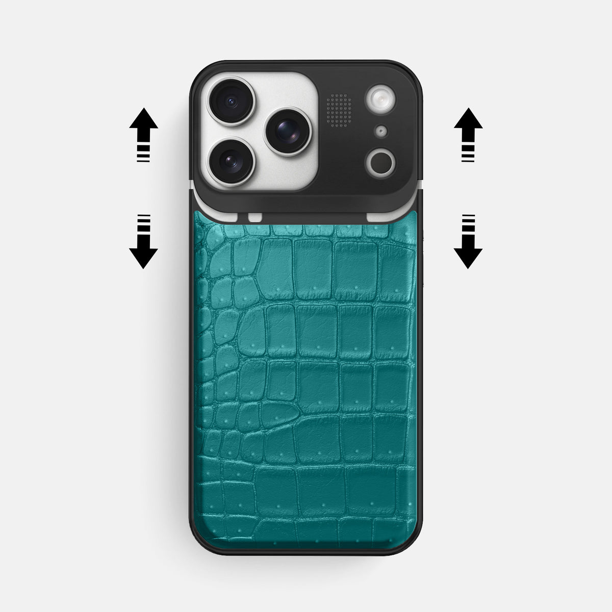 Metal Case For iPhone 17 Pro Max In Porosus Crocodile -2 | Celadon-Black