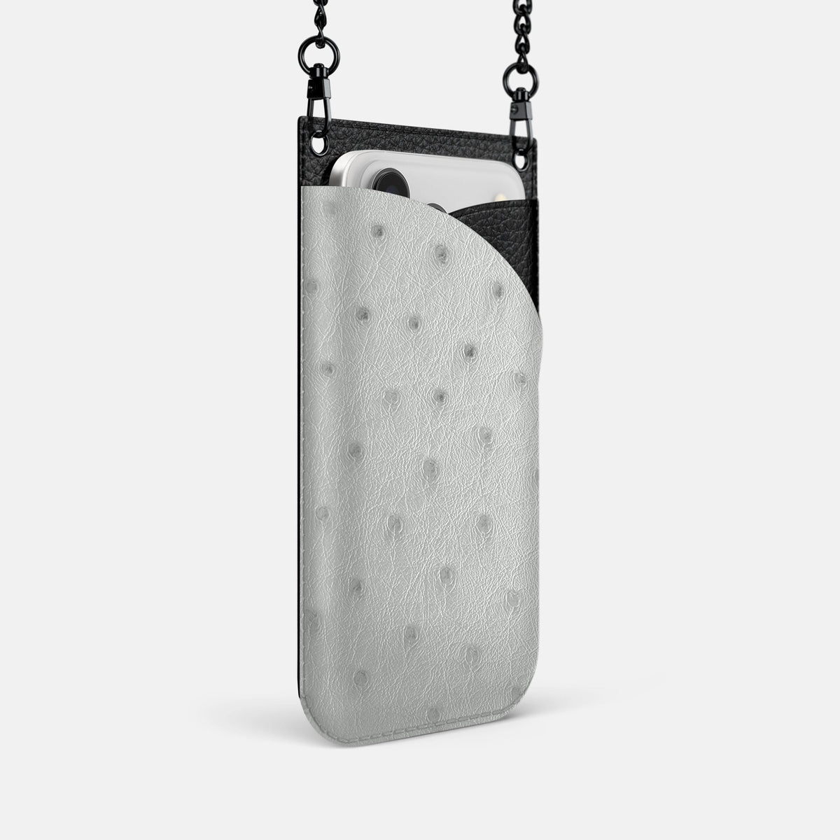 Crossbody Bag For iPhone 18 Pro In Ostrich -2 | White-Black