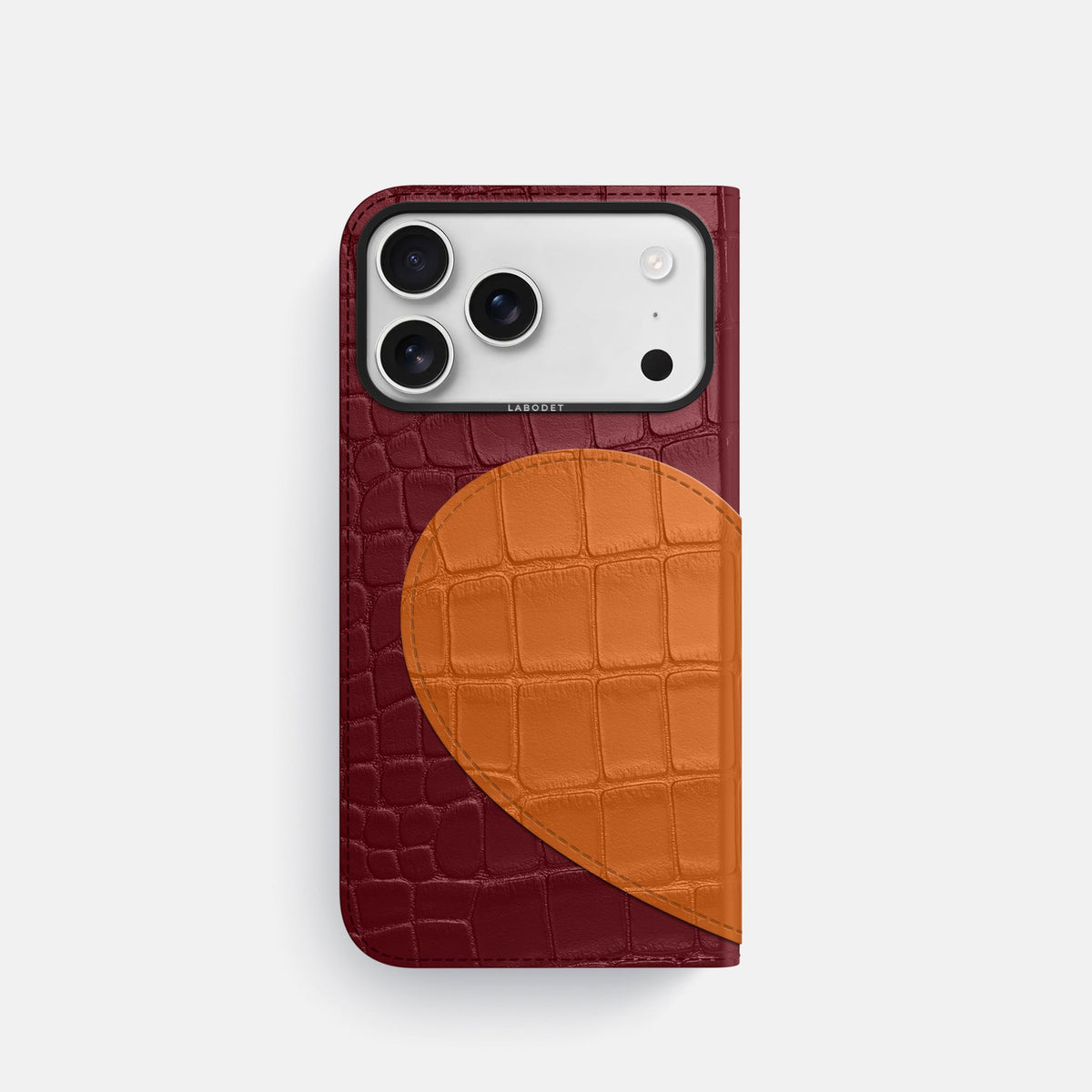 Folio Case With Heart For iPhone 18 Pro In Alligator -3 | Burgundy-Black
