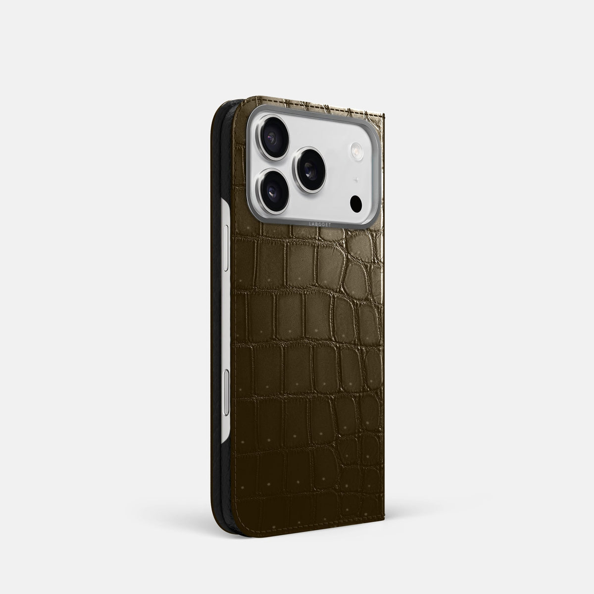 Folio Case For iPhone 18 Pro In Porosus Crocodile -1 | Bronze-Steel