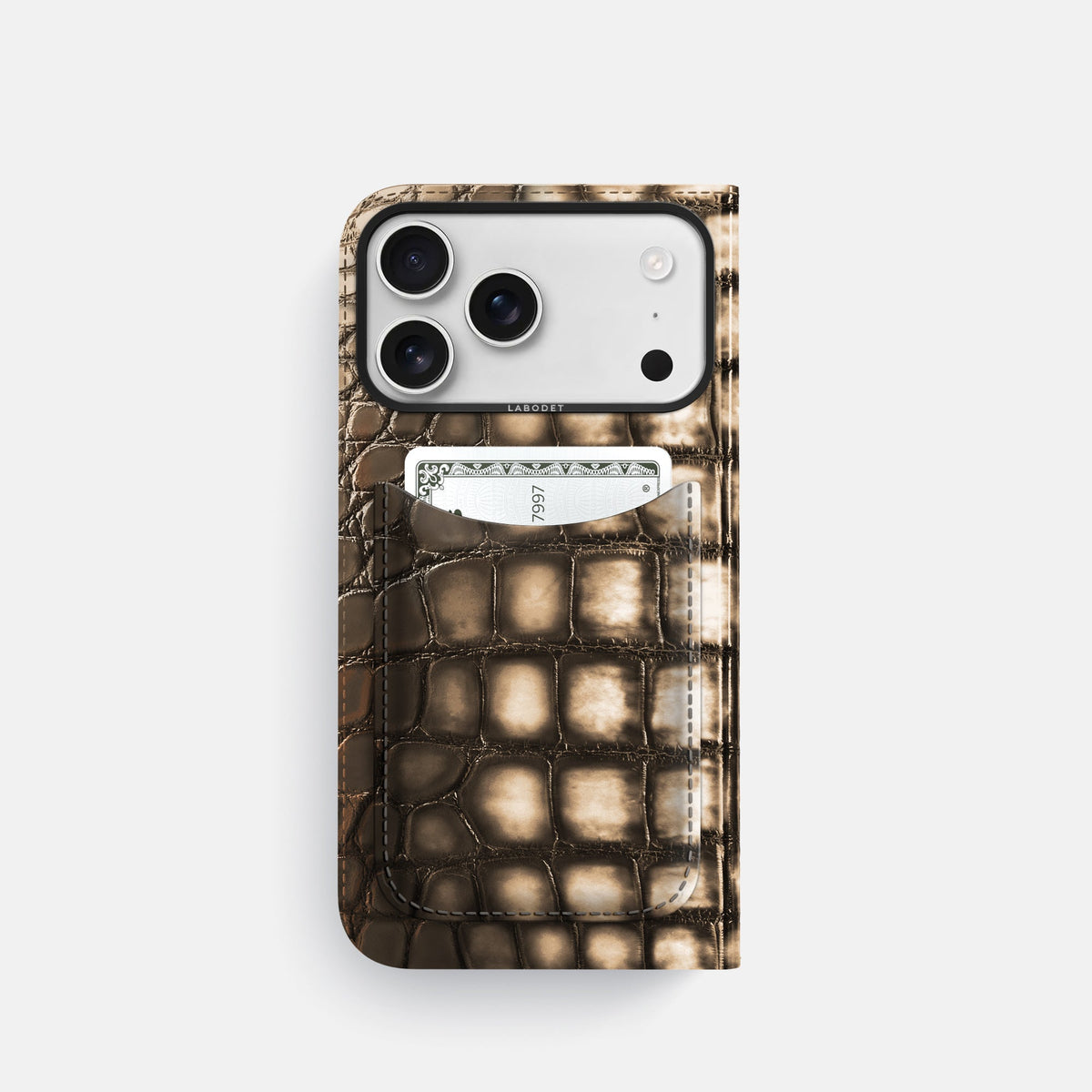 Folio Case with Card For iPhone 18 Pro In Patina Alligator -3 | Etoupe-Black