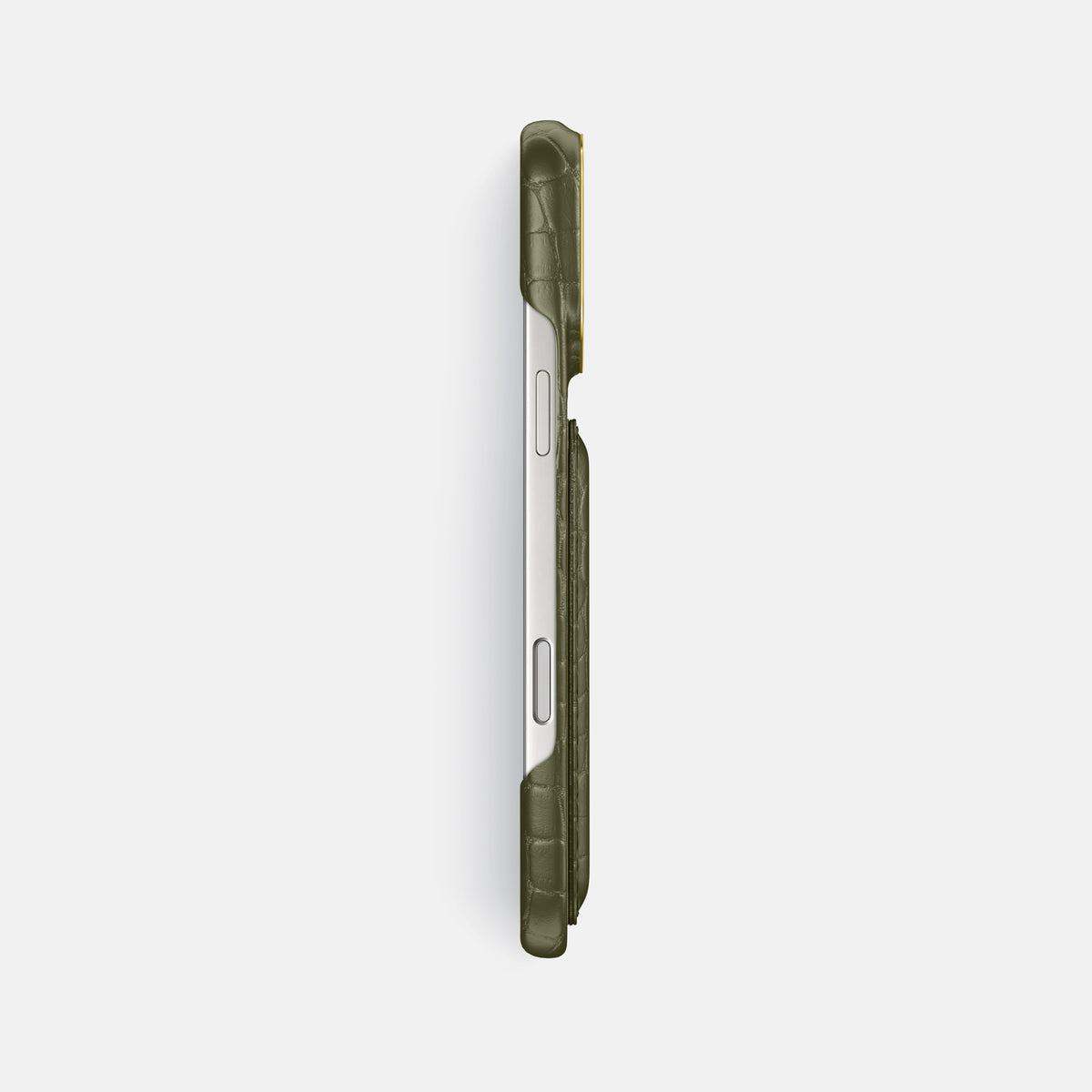Double Card Case For iPhone 17 Pro Max In Alligator -3 | Kaki-Green-Gold