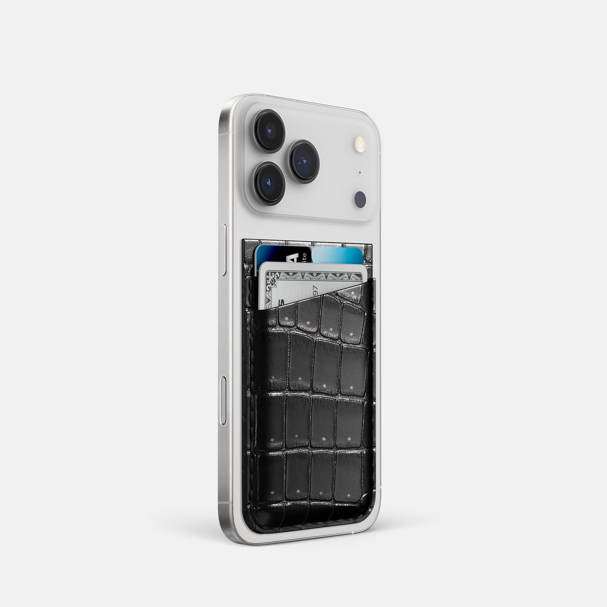 MagSafe Wallet For iPhone 17 Pro In Porosus Crocodile -2 | Shiny-Black