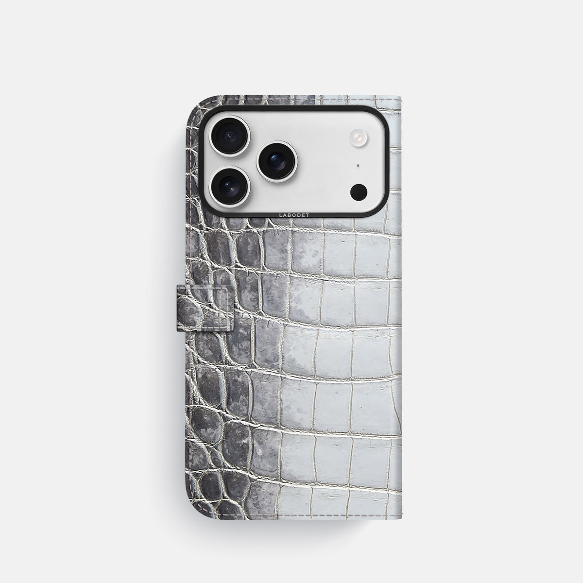 Folio Case with Clasp For iPhone 17 Pro In Himalayan Crocodile -3 | Silver-Black