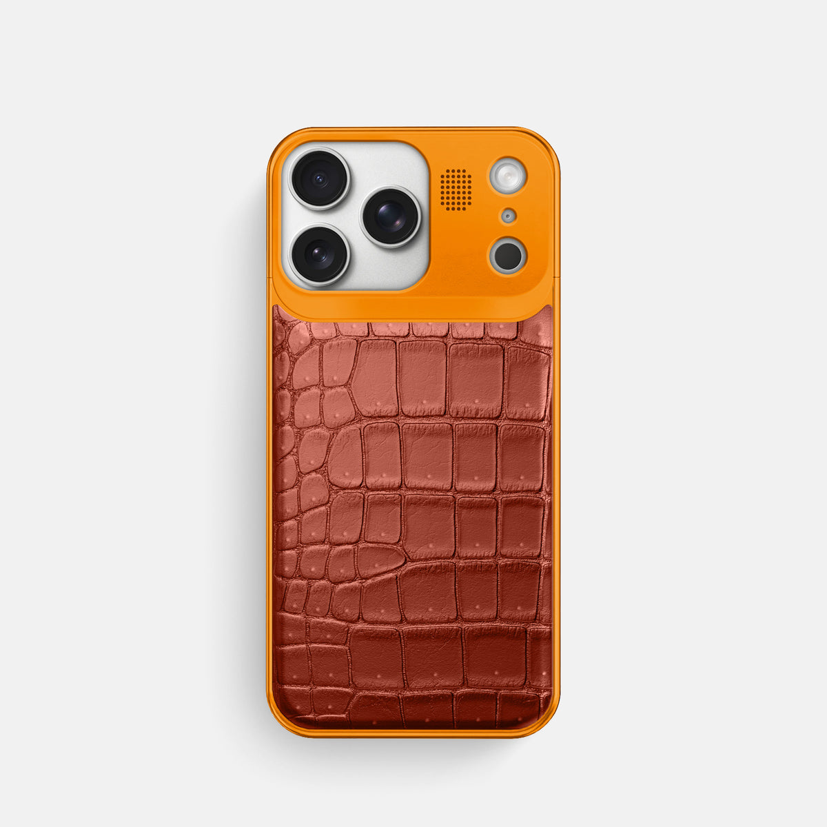 Metal Case For iPhone 17 Pro In Porosus Crocodile -1 | Mahogany-Brown-Orange