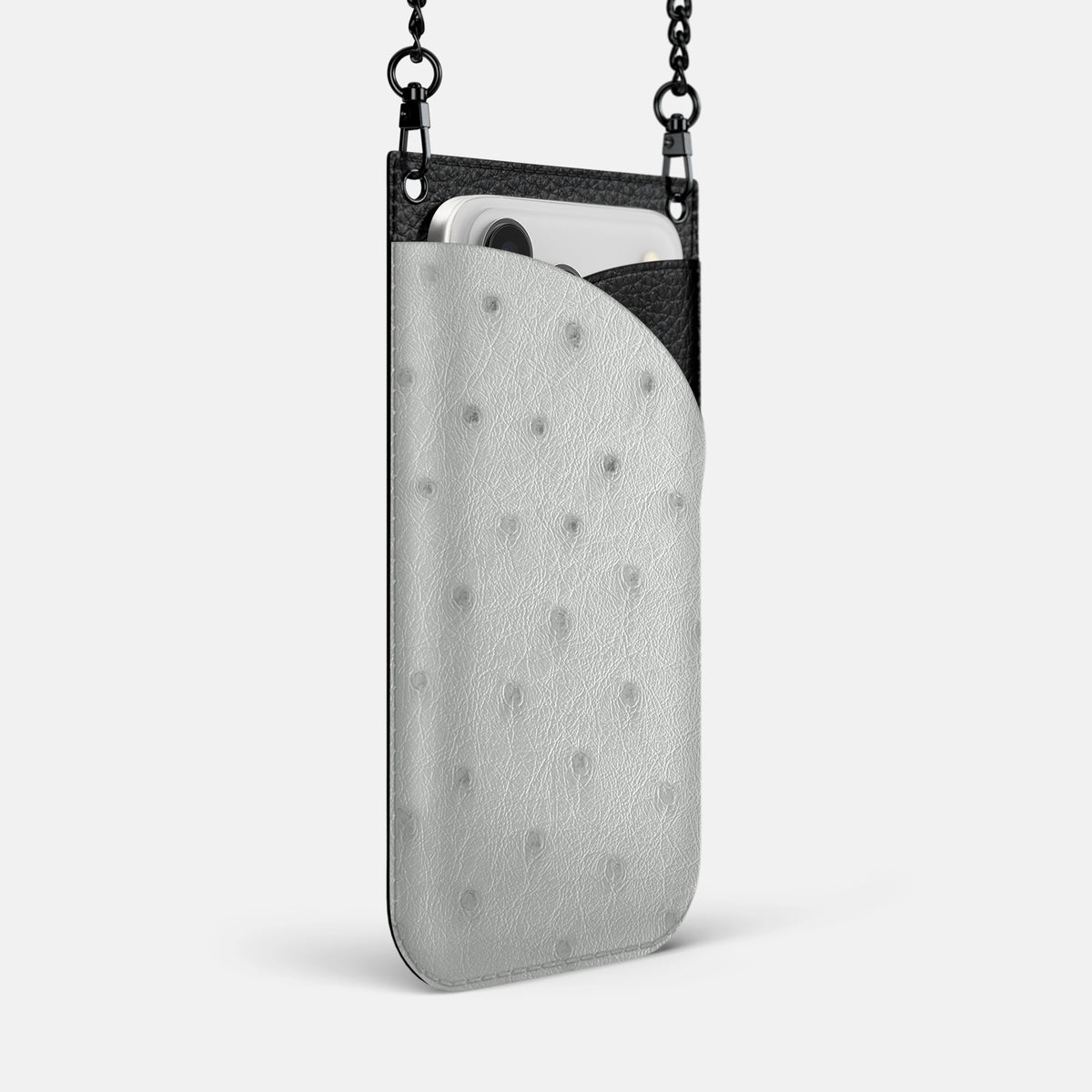 Crossbody Bag For iPhone 17 Pro Max In Ostrich -2 | White-Black