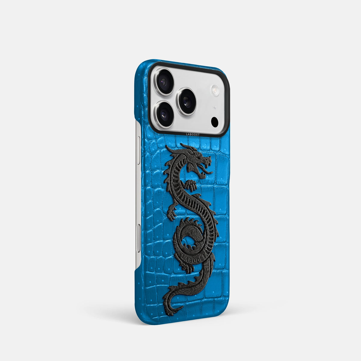 Classic Case With Carbon Dragon For iPhone 18 Pro In Porosus Crocodile -2 | Blue-Lagoon-Black