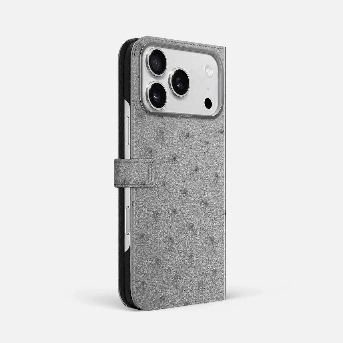 Folio Case with Clasp For iPhone 18 Pro Max In Ostrich -1 | Silver-Steel