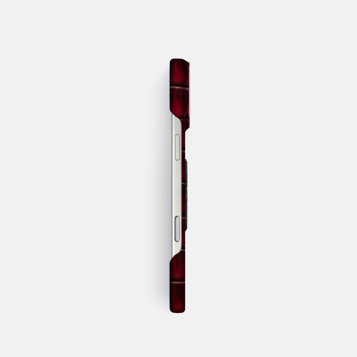 Classic Case With Titanium Skull For iPhone 18 Pro In Patina Alligator -3 | Havana-Burgundy-Steel