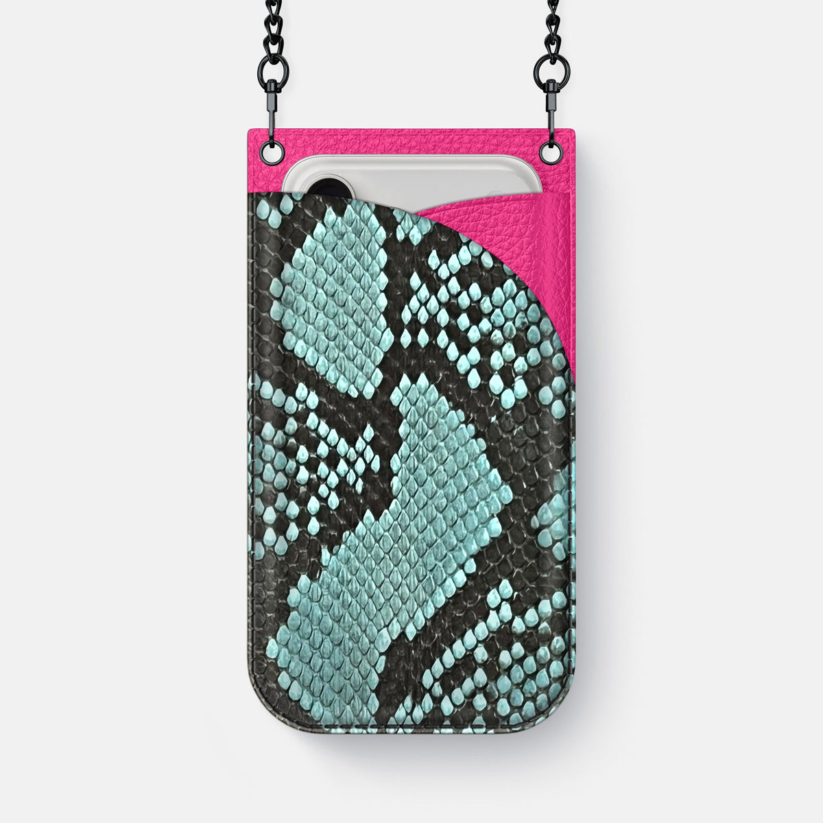 Crossbody Bag For iPhone 18 Pro Max In Deluxe Python -1 | Blue-Lagoon-Black