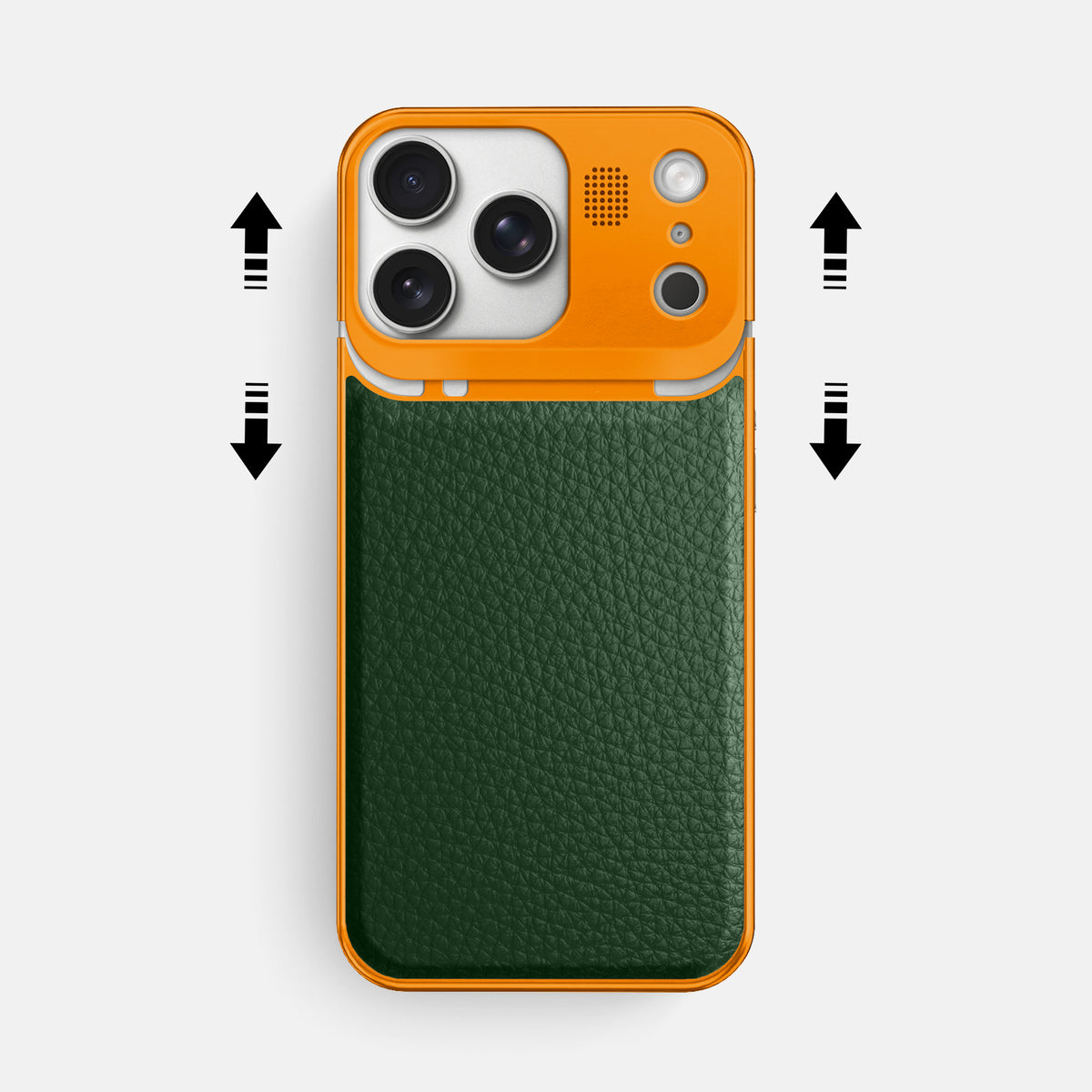 Metal Case For iPhone 17 Pro Max In Calf -2 | Dark-Green-Orange