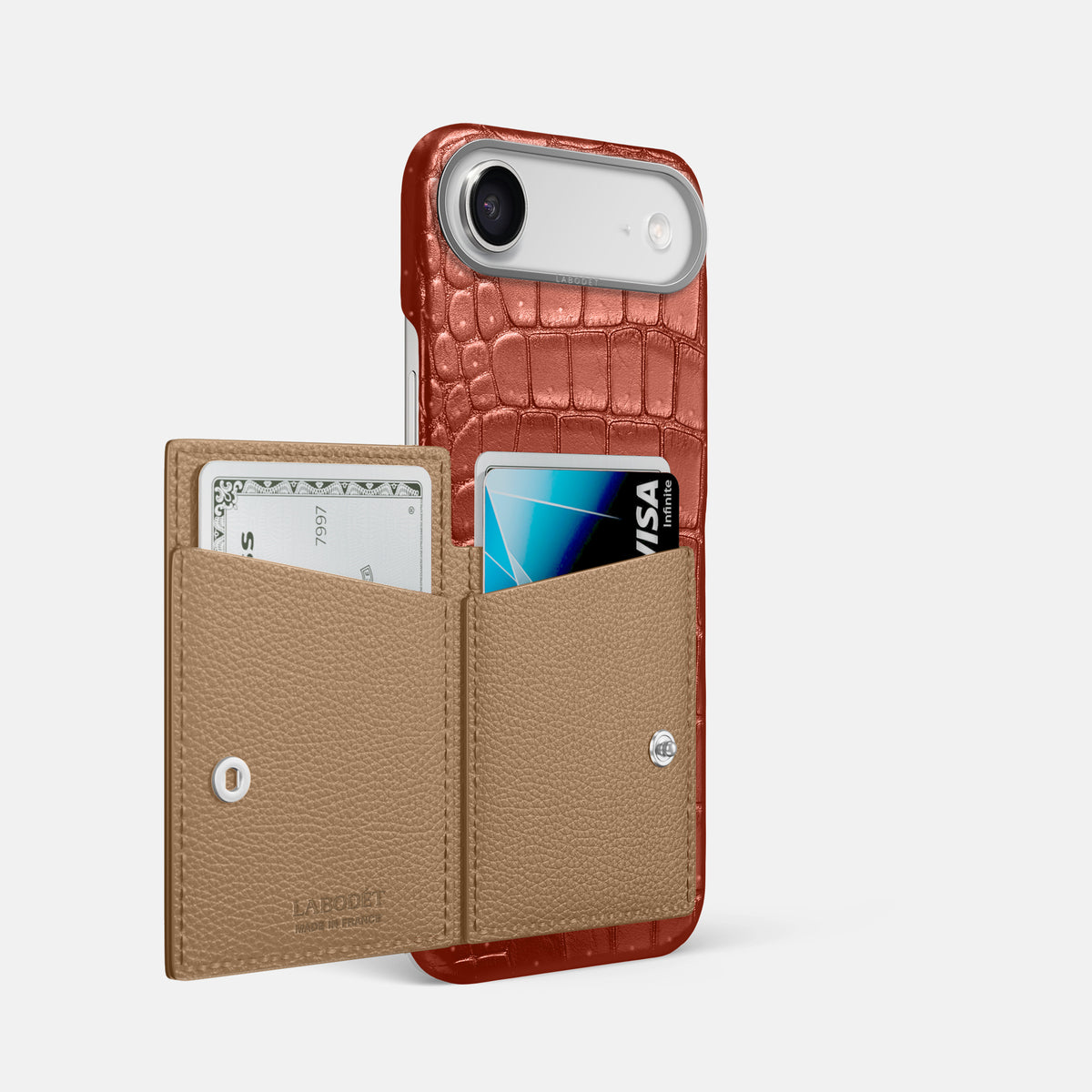 Bi-Fold Case For iPhone 17 Air In Porosus Crocodile -2 | Mahogany-Brown-Steel