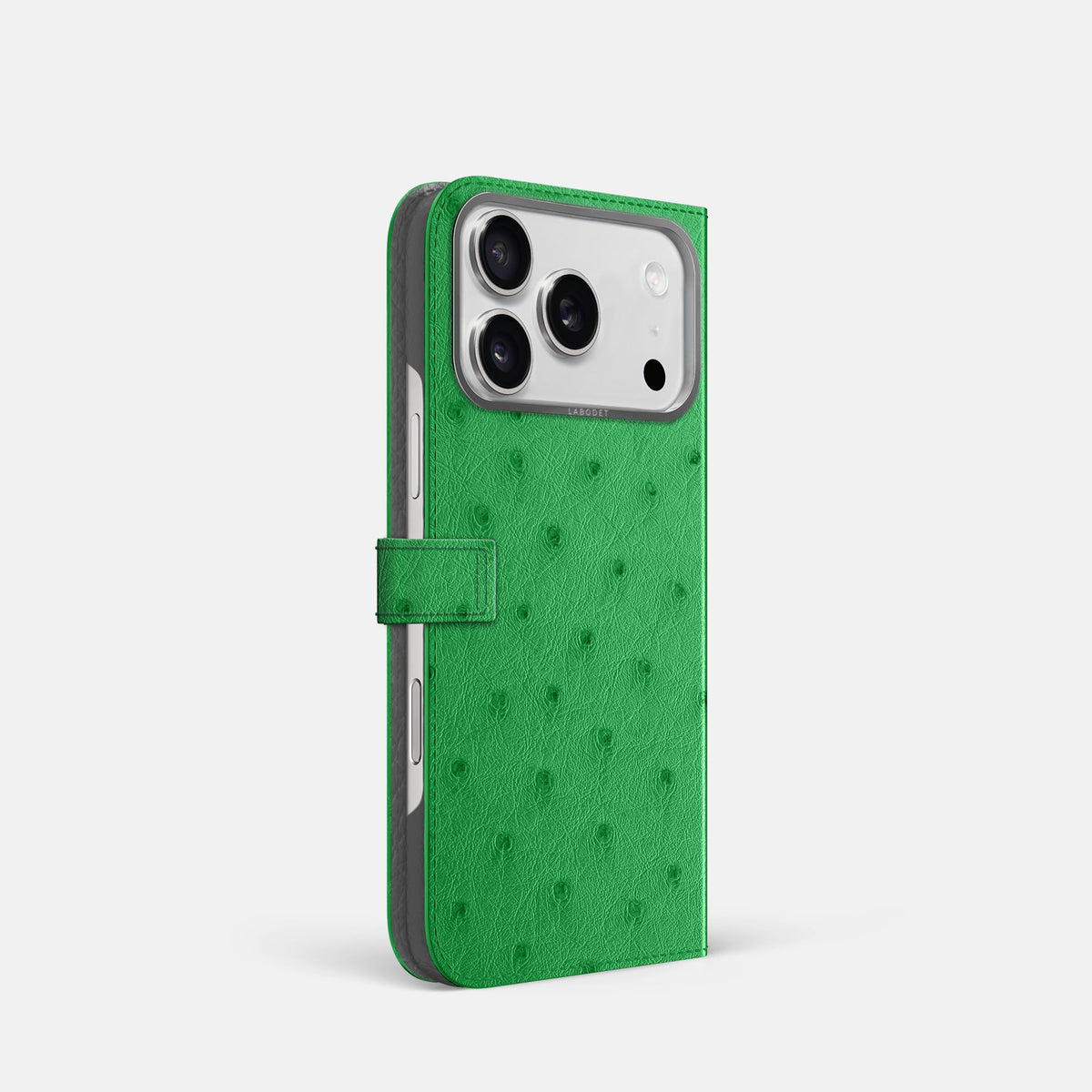Folio Case with Clasp For iPhone 18 Pro In Ostrich -1 | Kentucky-Green-Steel