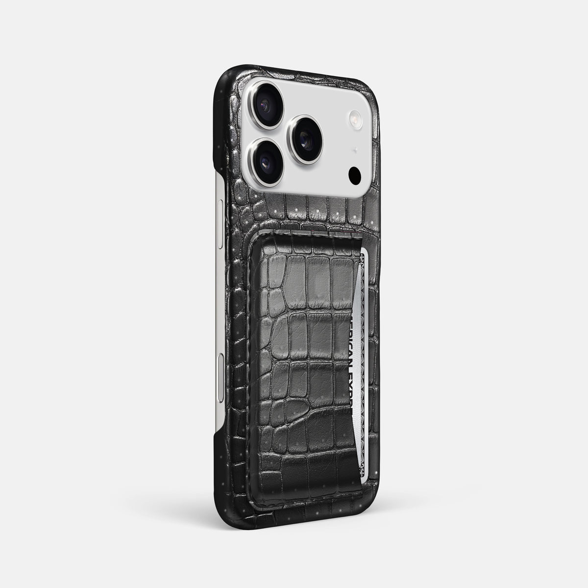 Slim Card Case For iPhone 17 Pro Max In Porosus Crocodile -2 | Shiny-Black