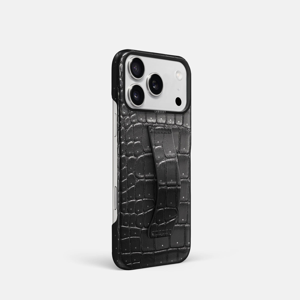 Finger Case For iPhone 18 Pro In Porosus Crocodile -2 | Shiny-Black-Black