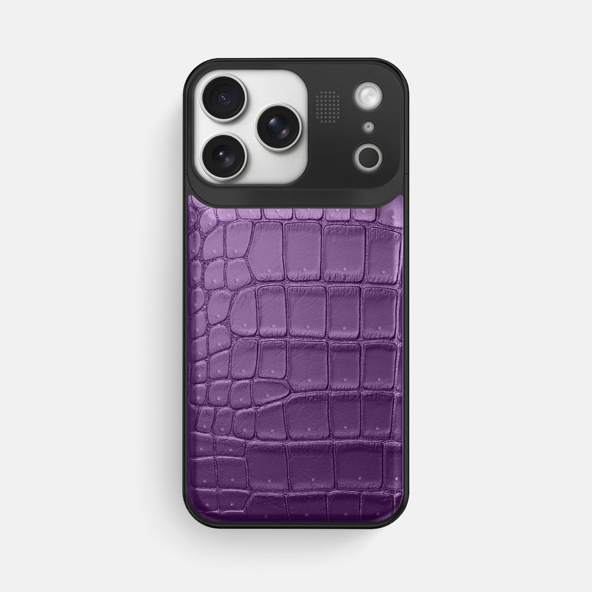 Metal Case For iPhone 17 Pro Max In Porosus Crocodile -1 | Purple-Black