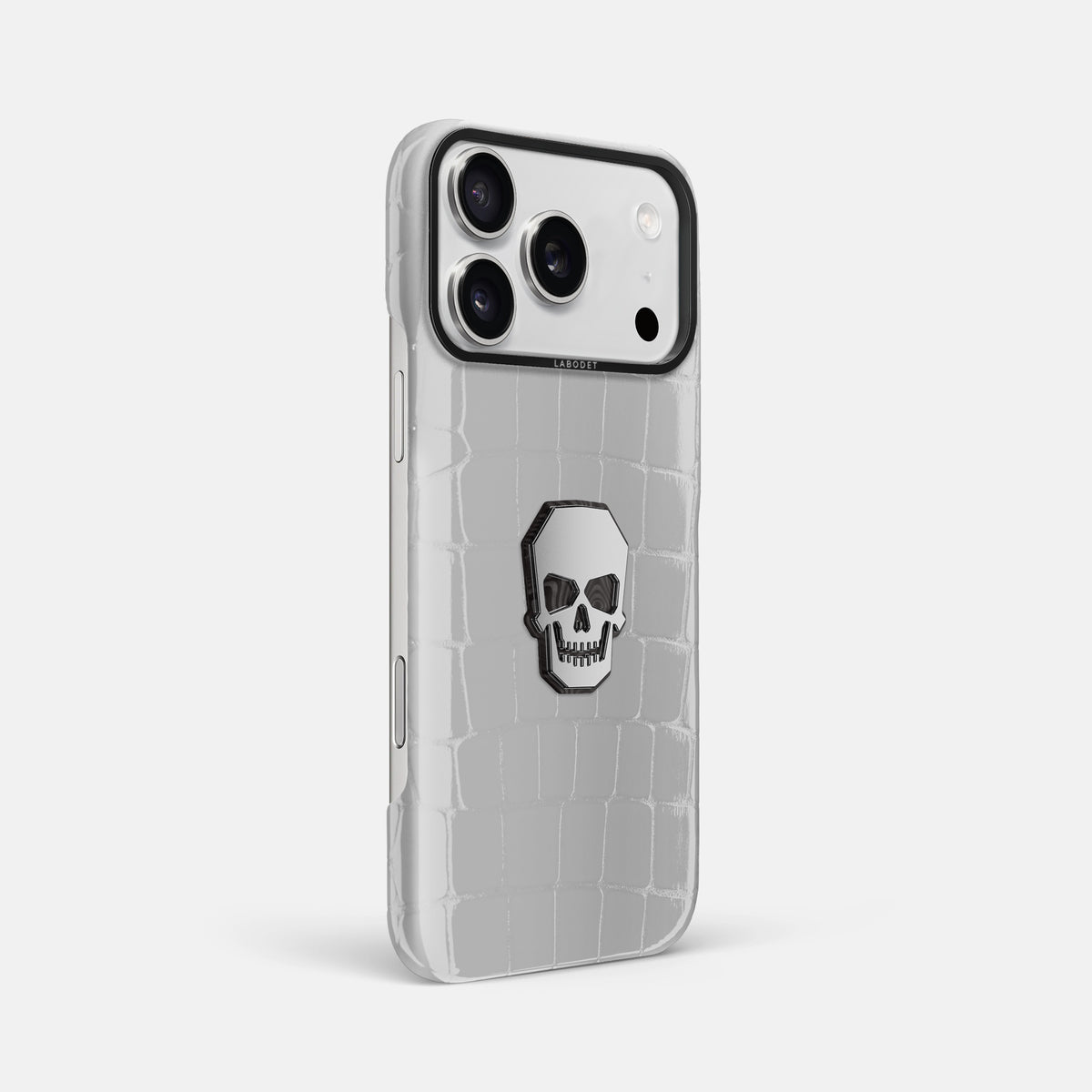Classic Case With Titanium Skull For iPhone 17 Pro Max In Shiny Alligator -2 | White-Black