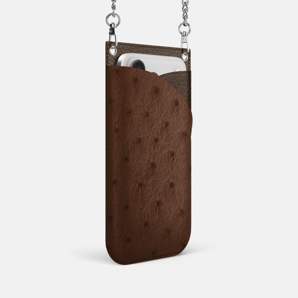 Crossbody Bag For iPhone 18 Pro In Ostrich -2 | Chocolate-Steel